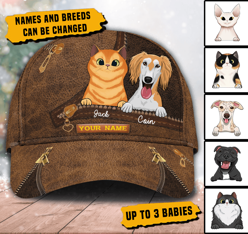 Dog And Cat Personalized Classic Cap, Personalized Gift for Dog Lovers, Dog Dad, Dog Mom Trucker Hats Custom Hats Gifts For Men & Women
