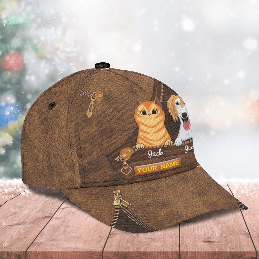 Dog And Cat Personalized Classic Cap, Personalized Gift for Dog Lovers, Dog Dad, Dog Mom Trucker Hats Custom Hats Gifts For Men & Women