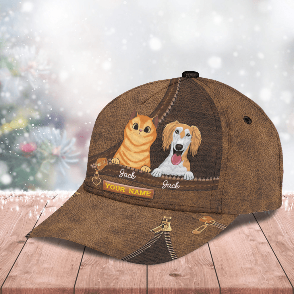 Dog And Cat Personalized Classic Cap, Personalized Gift for Dog Lovers, Dog Dad, Dog Mom Trucker Hats Custom Hats Gifts For Men & Women
