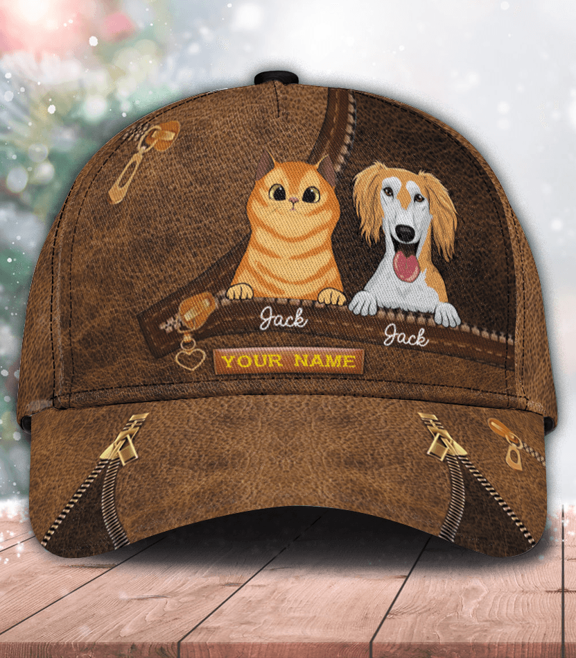 Dog And Cat Personalized Classic Cap, Personalized Gift for Dog Lovers, Dog Dad, Dog Mom Trucker Hats Custom Hats Gifts For Men & Women