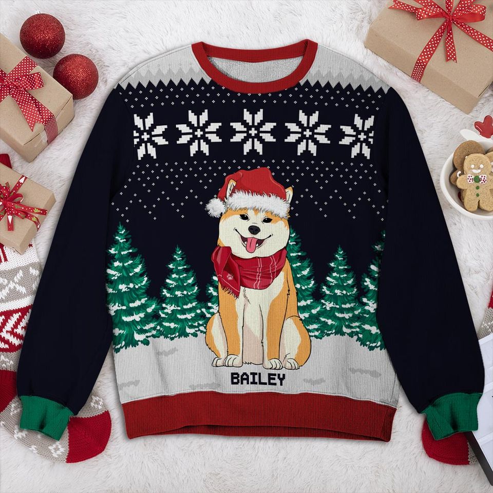 Dog And Christmas Tree Custom Dogs Lover Personalized Xmas Jumper Ugly Sweatshirt