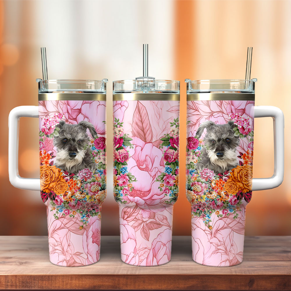 Dog and Flowers Custom Stanley Cup 40 oz 30 oz Tumbler With HandleTVC2301251