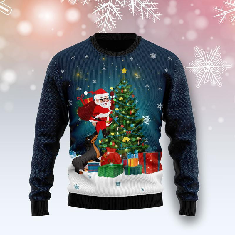 Dog Biting A Santa Claus Ugly Christmas Sweater Adult 3D Funny Matching for family