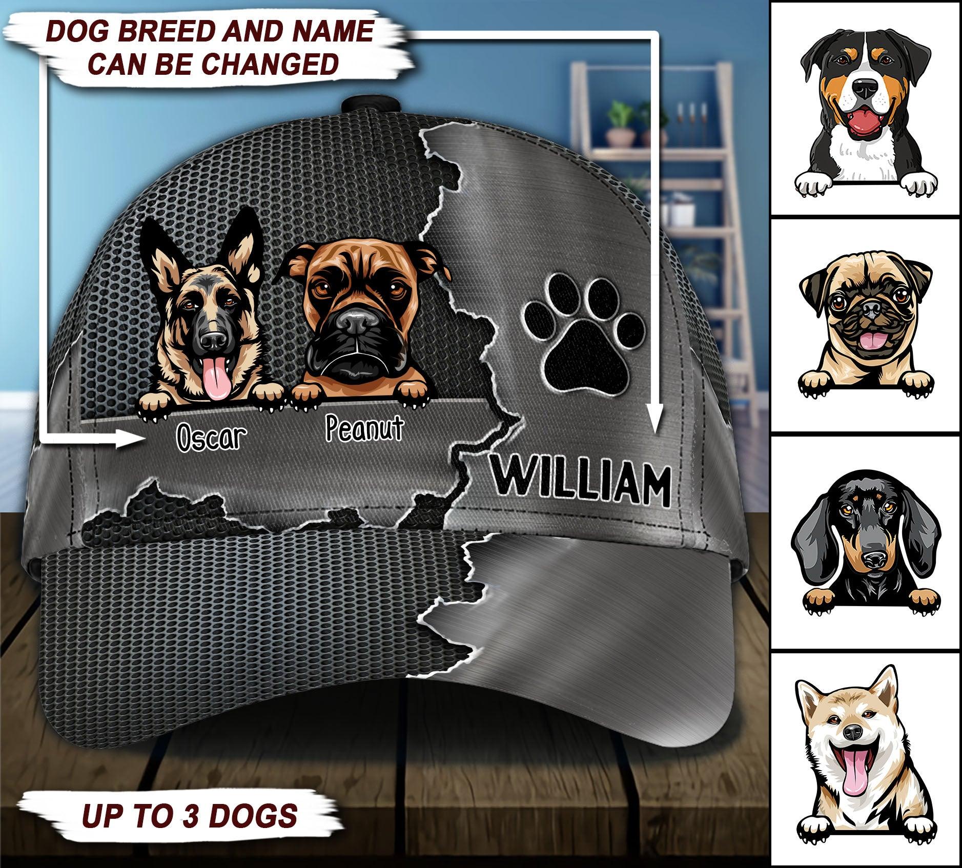 Dog Black Paw Metal Personalized Classic Cap, Personalized Gift for Dog Lovers, Dog Dad, Dog Mom Trucker Hats Custom Hats Gifts For Men & Women