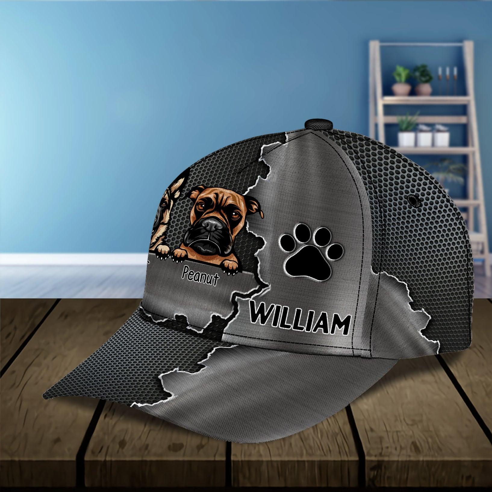 Dog Black Paw Metal Personalized Classic Cap, Personalized Gift for Dog Lovers, Dog Dad, Dog Mom Trucker Hats Custom Hats Gifts For Men & Women