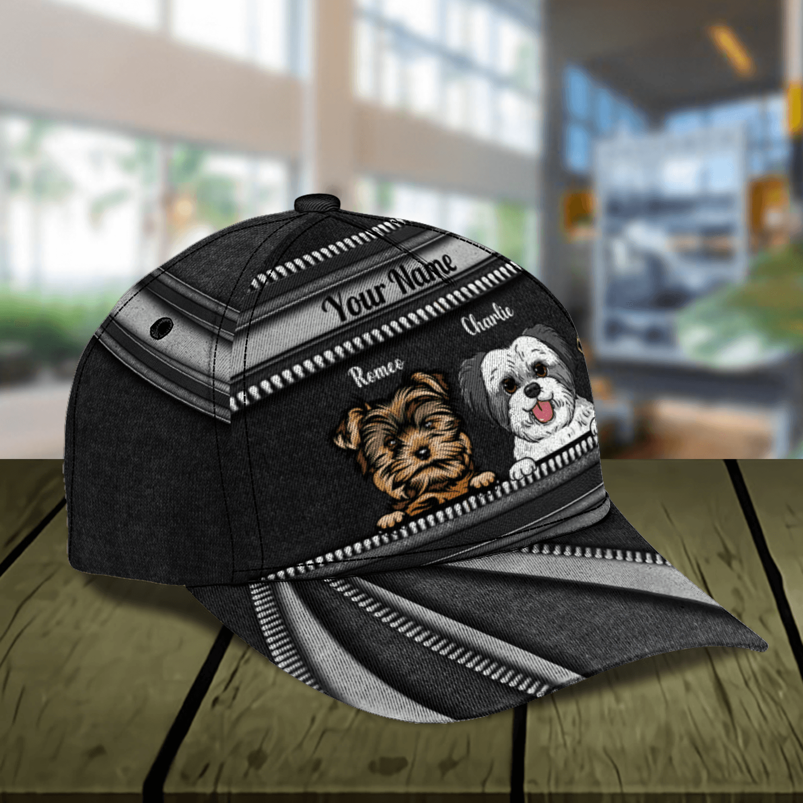 Dog Black Zipper Layers Personalized Cap, Personalized Gift for Dog Lovers, Dog Dad, Dog Mom Trucker Hats Custom Hats Gifts For Men & Women