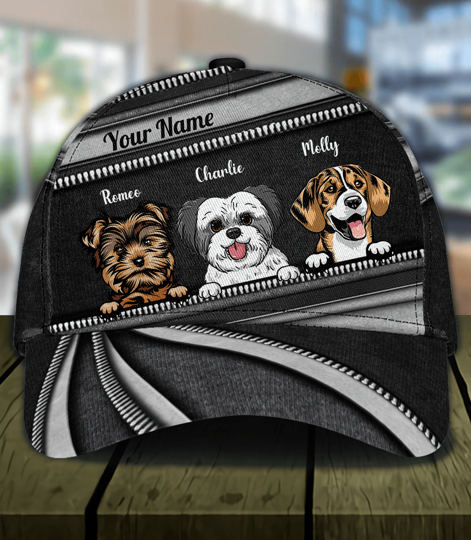 Dog Black Zipper Layers Personalized Cap, Personalized Gift for Dog Lovers, Dog Dad, Dog Mom Trucker Hats Custom Hats Gifts For Men & Women