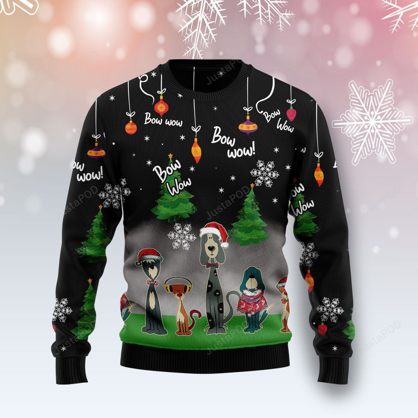Dog Bow Wow Ugly Christmas Sweater Adult 3D Funny Matching for family