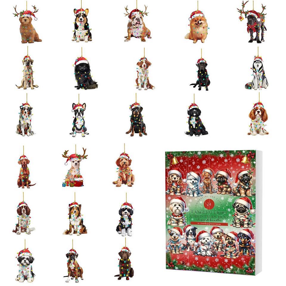 Dog Breed Advent Calendar 2025, 24 Day Countdown Dog Figurines : Vintage Christmas Ornament Countdown