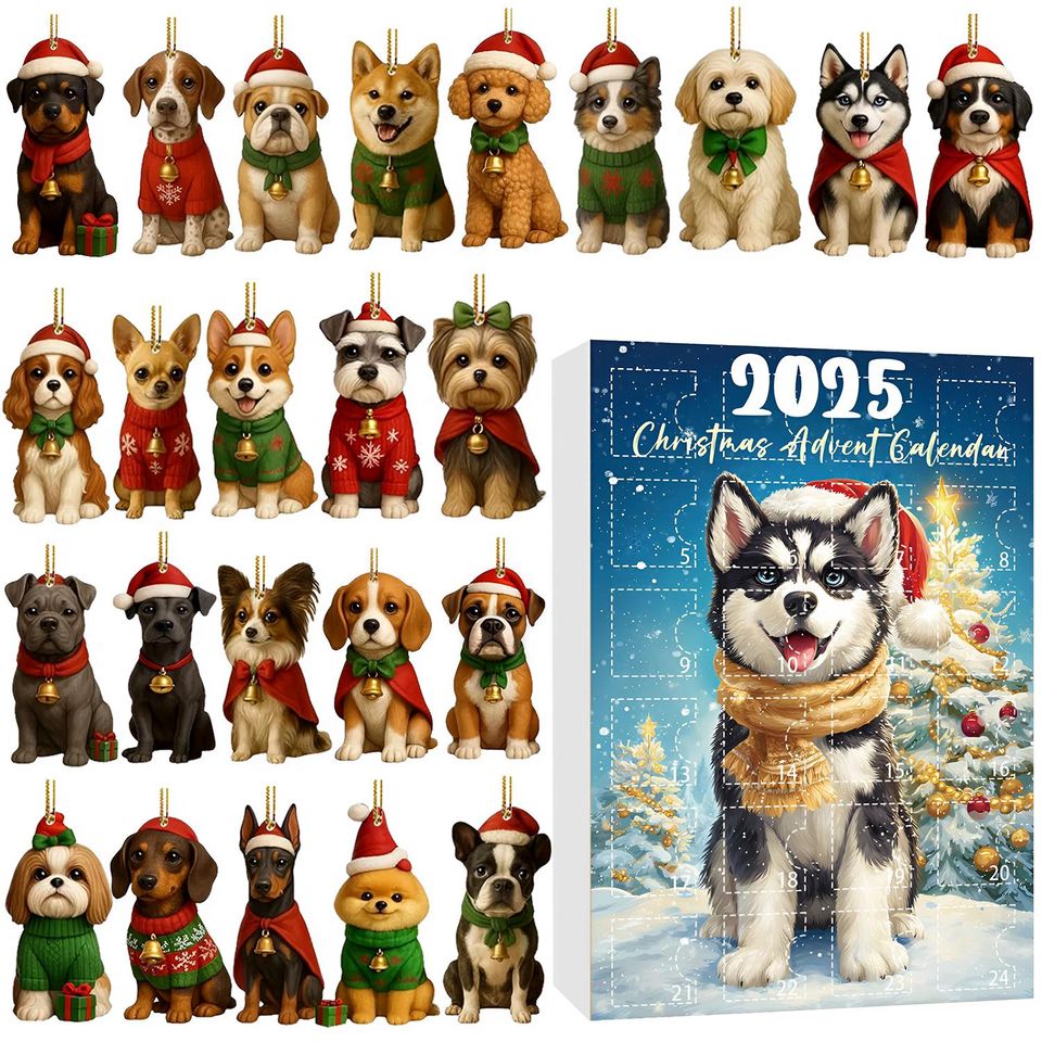 Dog Breed Advent Calendar 2025, 24 Day Dog Figurines : Vintage Christmas Ornament Countdown