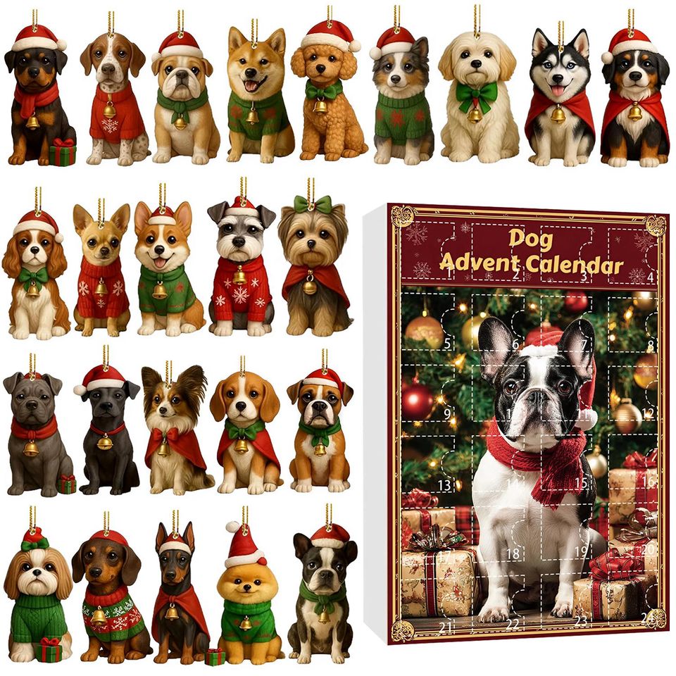 Dog Breeds Advent Calendar 2025, 24 Day Dogs Figurines With 6 Style Box: Vintage Christmas Ornament Countdown