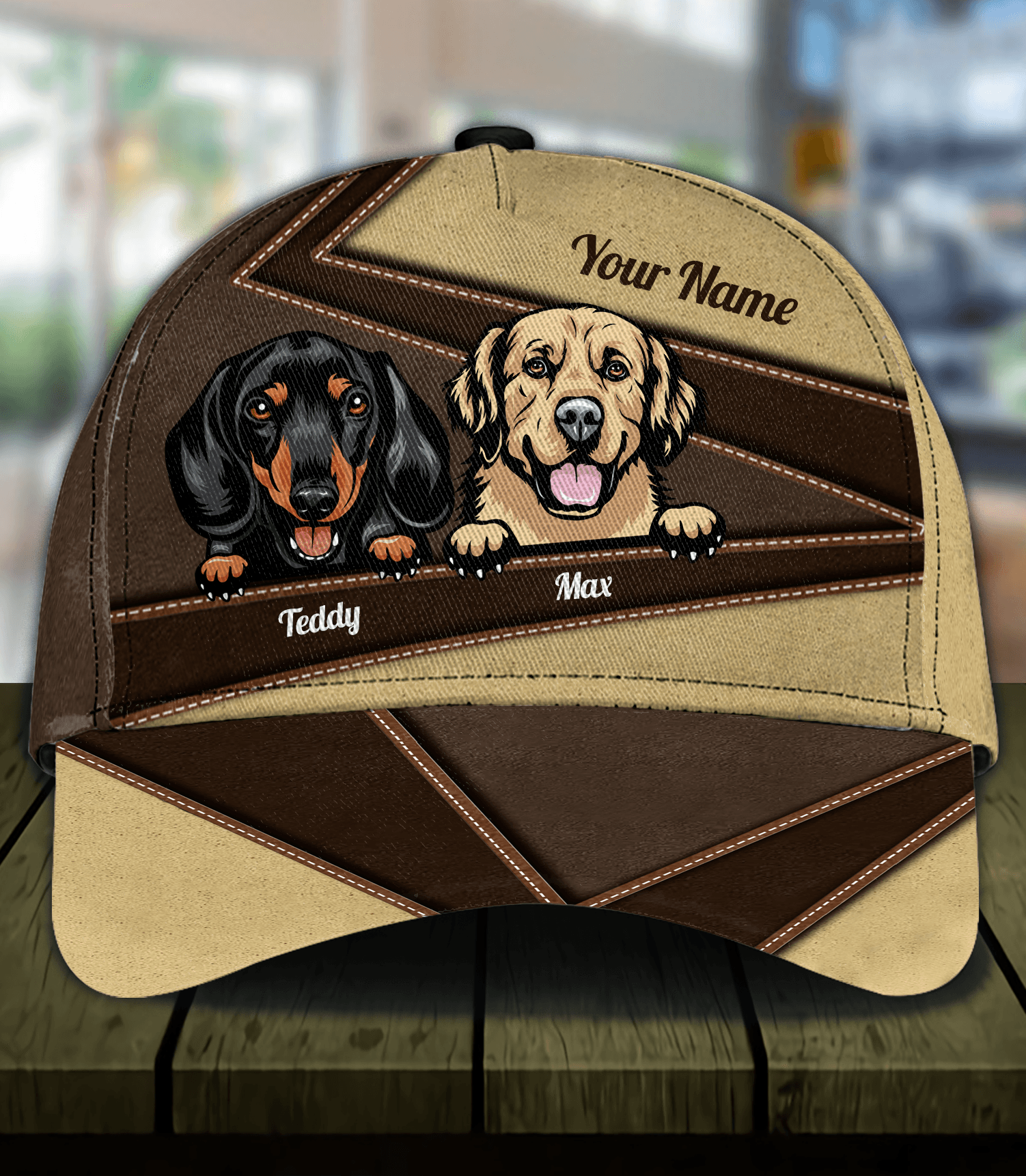 Dog Brown And Yellow Pattern Personalized Classic Cap, Personalized Gift for Dog Lovers, Dog Dad, Dog Mom Trucker Hats Custom Hats Gifts For Men & Women