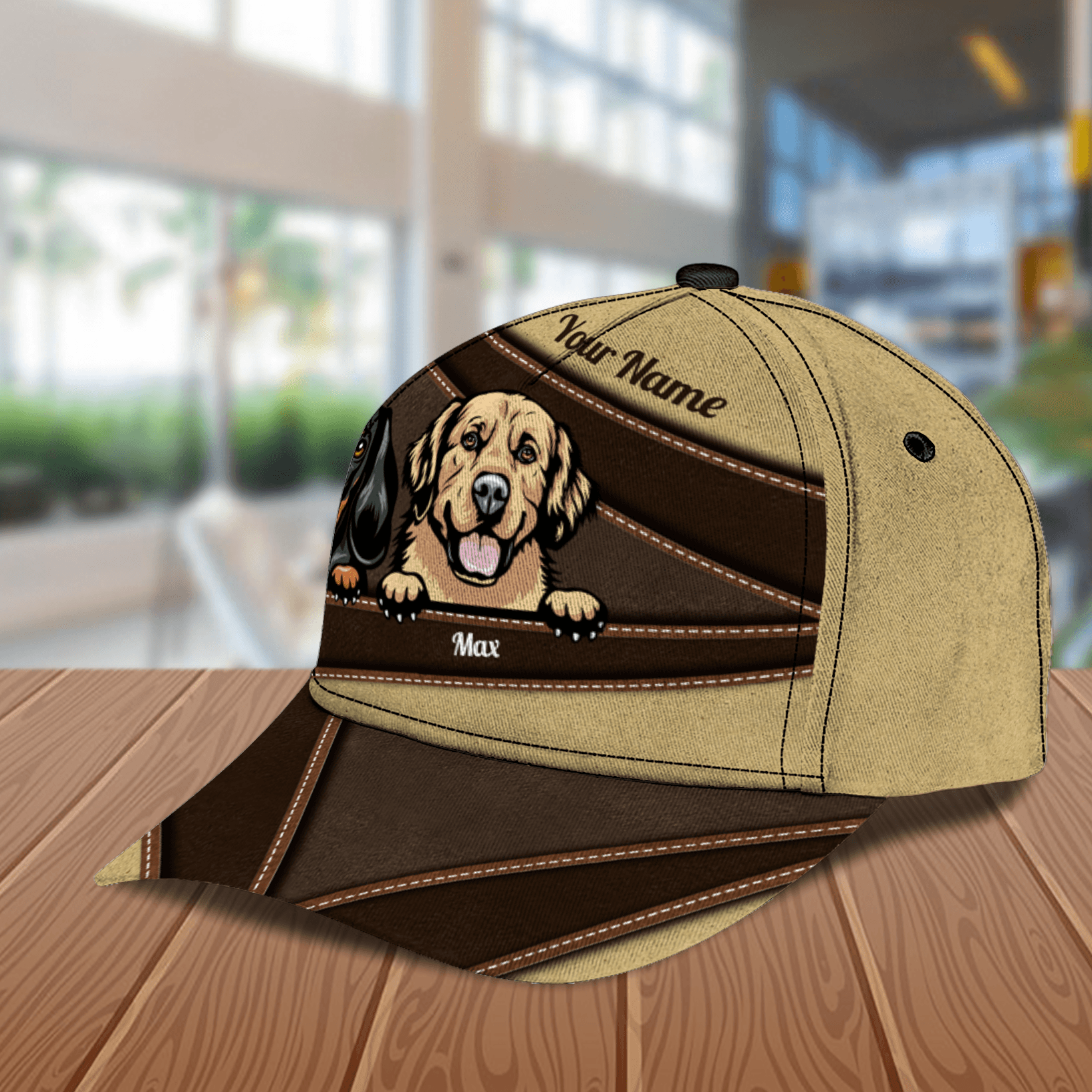 Dog Brown And Yellow Pattern Personalized Classic Cap, Personalized Gift for Dog Lovers, Dog Dad, Dog Mom Trucker Hats Custom Hats Gifts For Men & Women