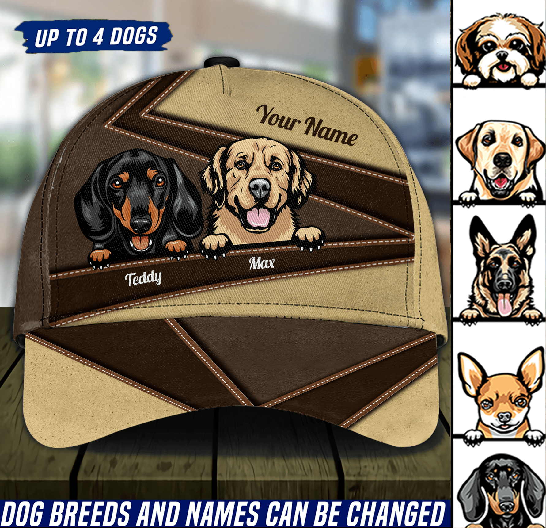 Dog Brown And Yellow Pattern Personalized Classic Cap, Personalized Gift for Dog Lovers, Dog Dad, Dog Mom Trucker Hats Custom Hats Gifts For Men & Women