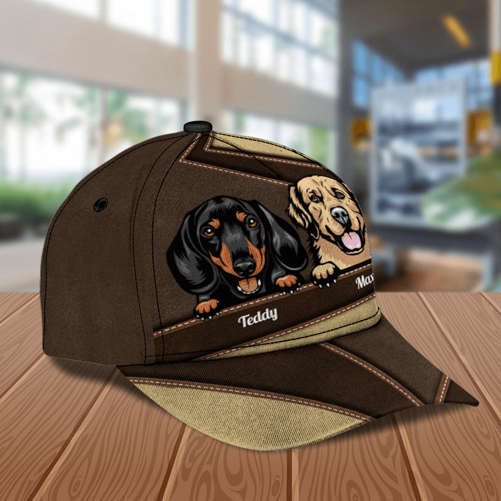 Dog Brown And Yellow Pattern Personalized Classic Cap, Personalized Gift for Dog Lovers, Dog Dad, Dog Mom Trucker Hats Custom Hats Gifts For Men & Women