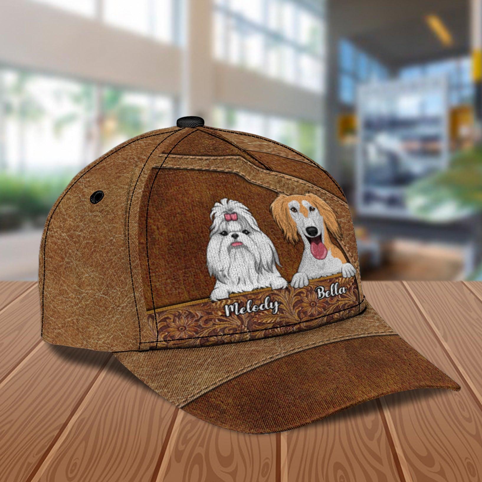 Dog Brown Curves And Floral Pattern Personalized Classic Cap, Personalized Gift for Dog Lovers, Dog Dad, Dog Mom Trucker Hats Custom Hats Gifts For Men & Women
