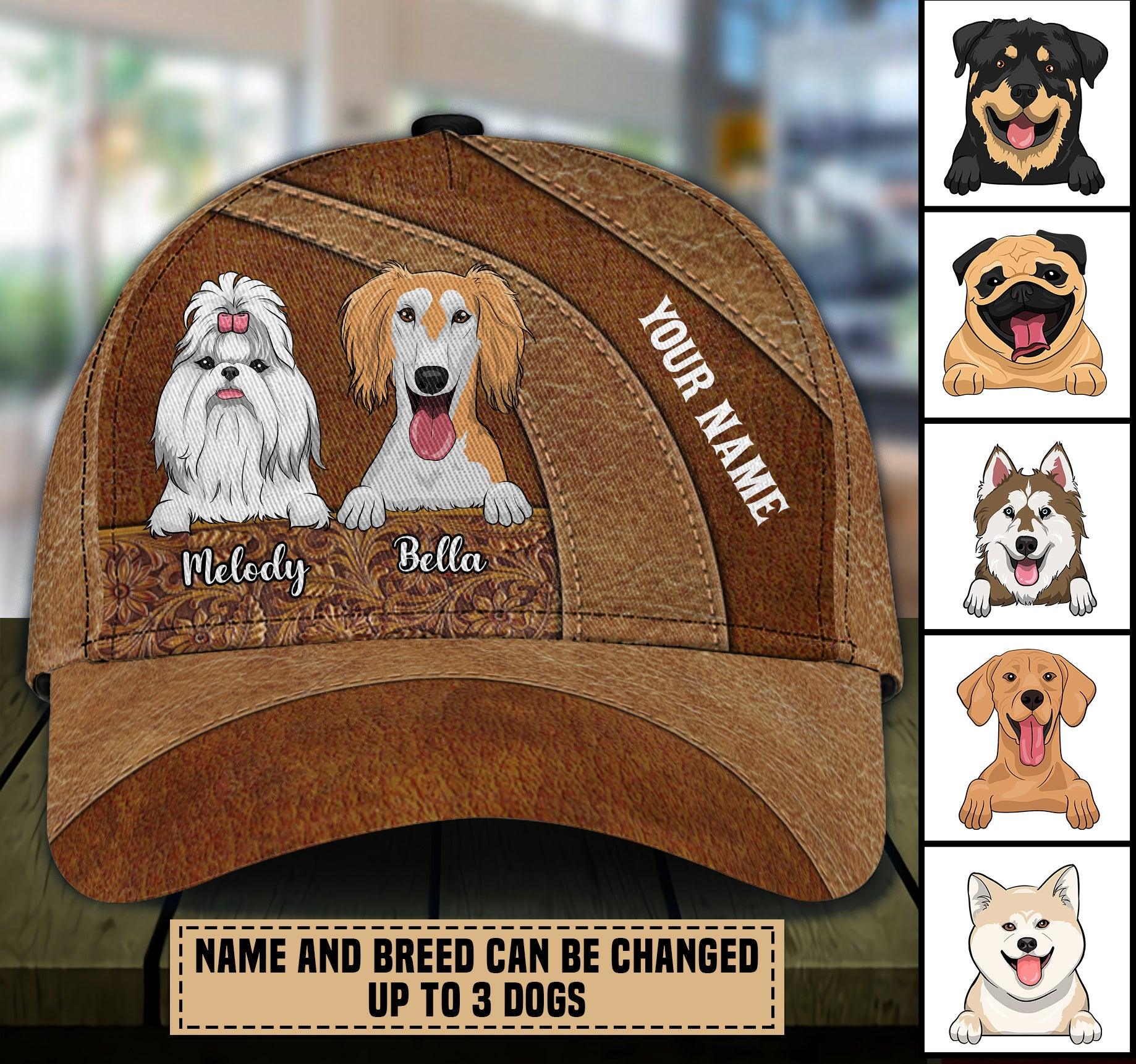 Dog Brown Curves And Floral Pattern Personalized Classic Cap, Personalized Gift for Dog Lovers, Dog Dad, Dog Mom Trucker Hats Custom Hats Gifts For Men & Women