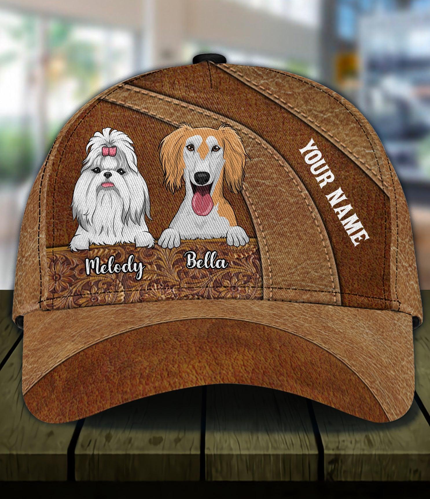 Dog Brown Curves And Floral Pattern Personalized Classic Cap, Personalized Gift for Dog Lovers, Dog Dad, Dog Mom Trucker Hats Custom Hats Gifts For Men & Women