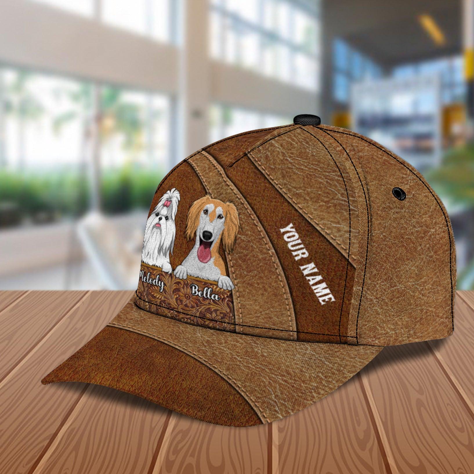 Dog Brown Curves And Floral Pattern Personalized Classic Cap, Personalized Gift for Dog Lovers, Dog Dad, Dog Mom Trucker Hats Custom Hats Gifts For Men & Women