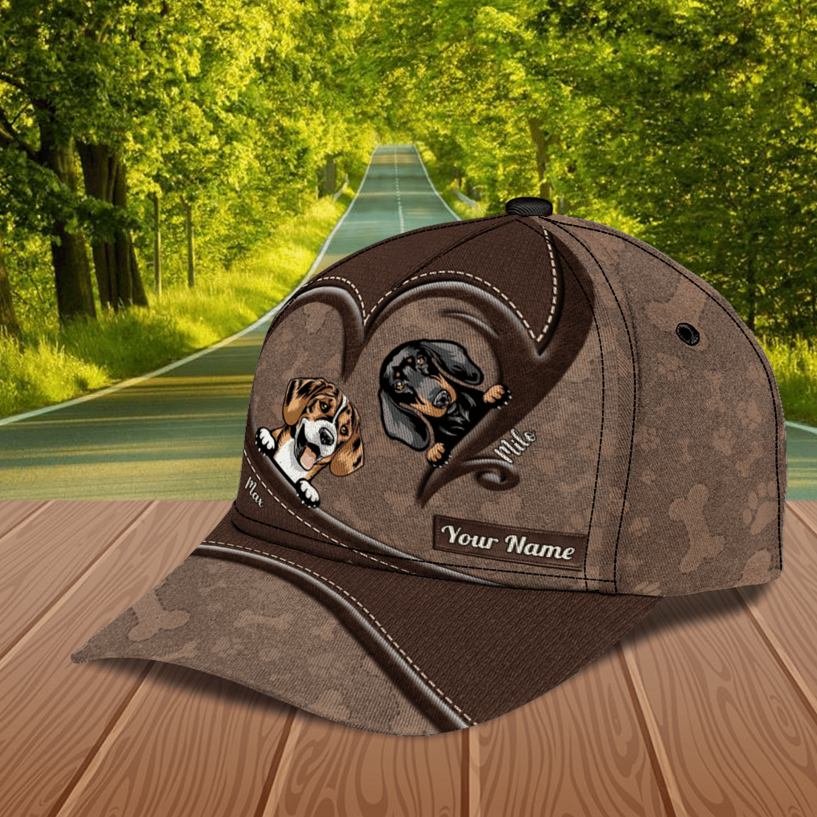 Dog Brown Heart Hook Personalized Classic Cap, Personalized Gift for Dog Lovers, Dog Dad, Dog Mom Trucker Hats Custom Hats Gifts For Men & Women