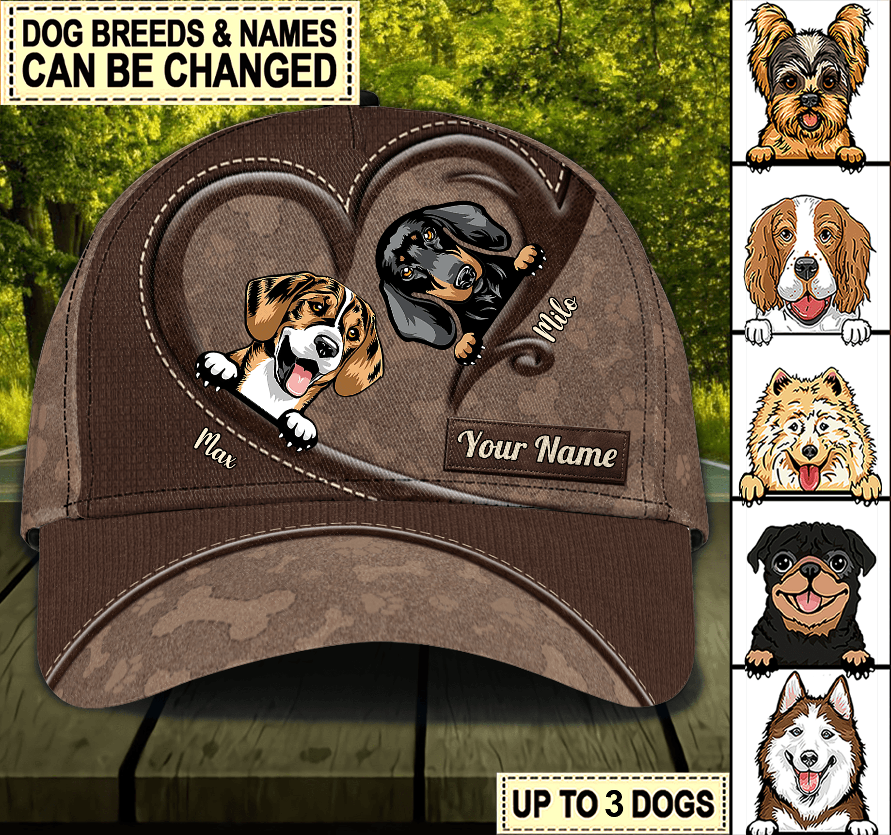 Dog Brown Heart Hook Personalized Classic Cap, Personalized Gift for Dog Lovers, Dog Dad, Dog Mom Trucker Hats Custom Hats Gifts For Men & Women
