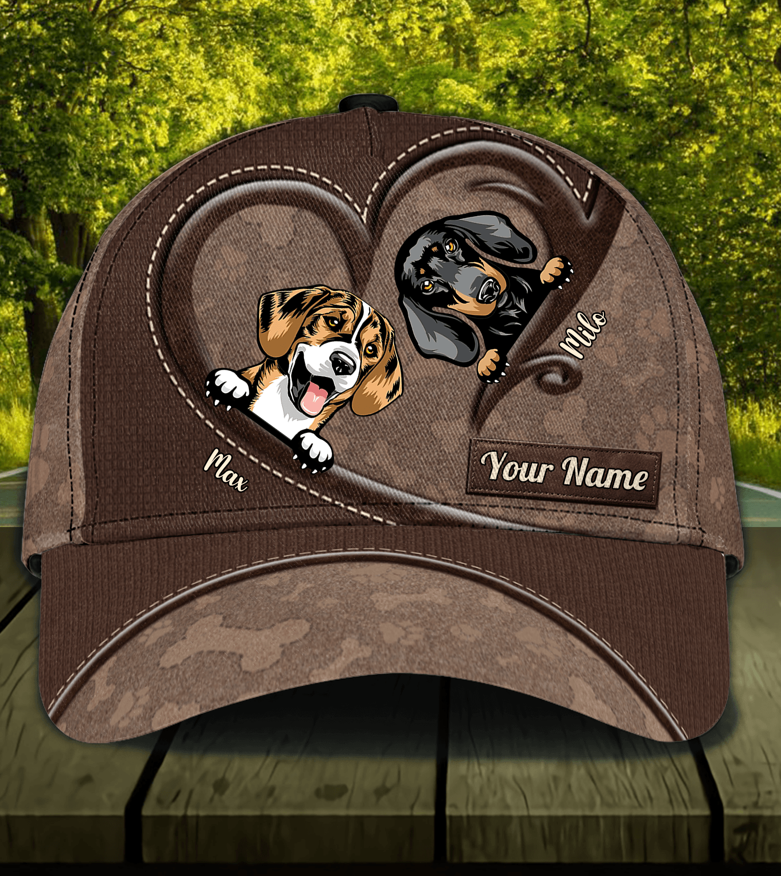 Dog Brown Heart Hook Personalized Classic Cap, Personalized Gift for Dog Lovers, Dog Dad, Dog Mom Trucker Hats Custom Hats Gifts For Men & Women
