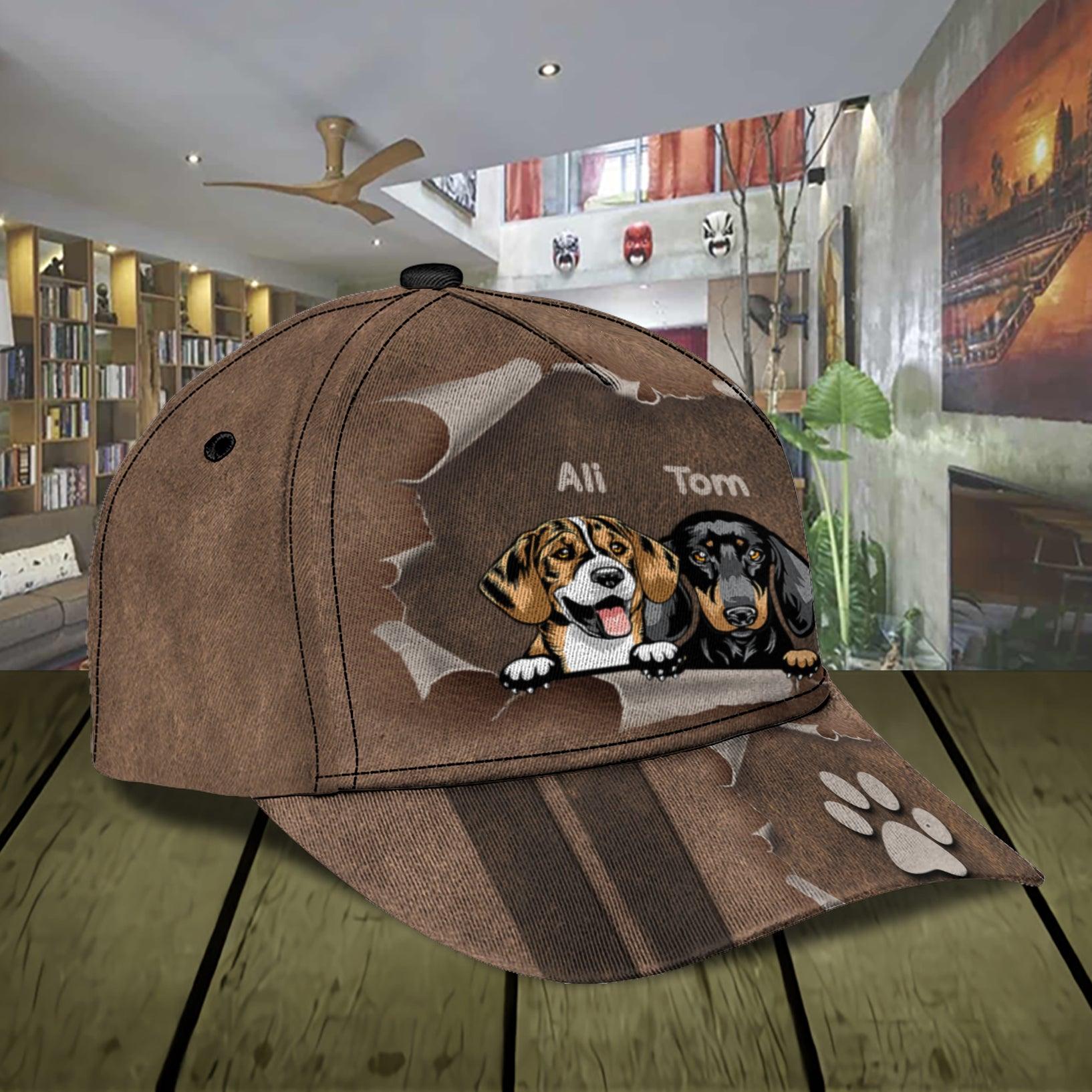 Dog Brown Paw And Name Tag Personalized Classic Cap, Personalized Gift for Dog Lovers, Dog Dad, Dog Mom Trucker Hats Custom Hats Gifts For Men & Women