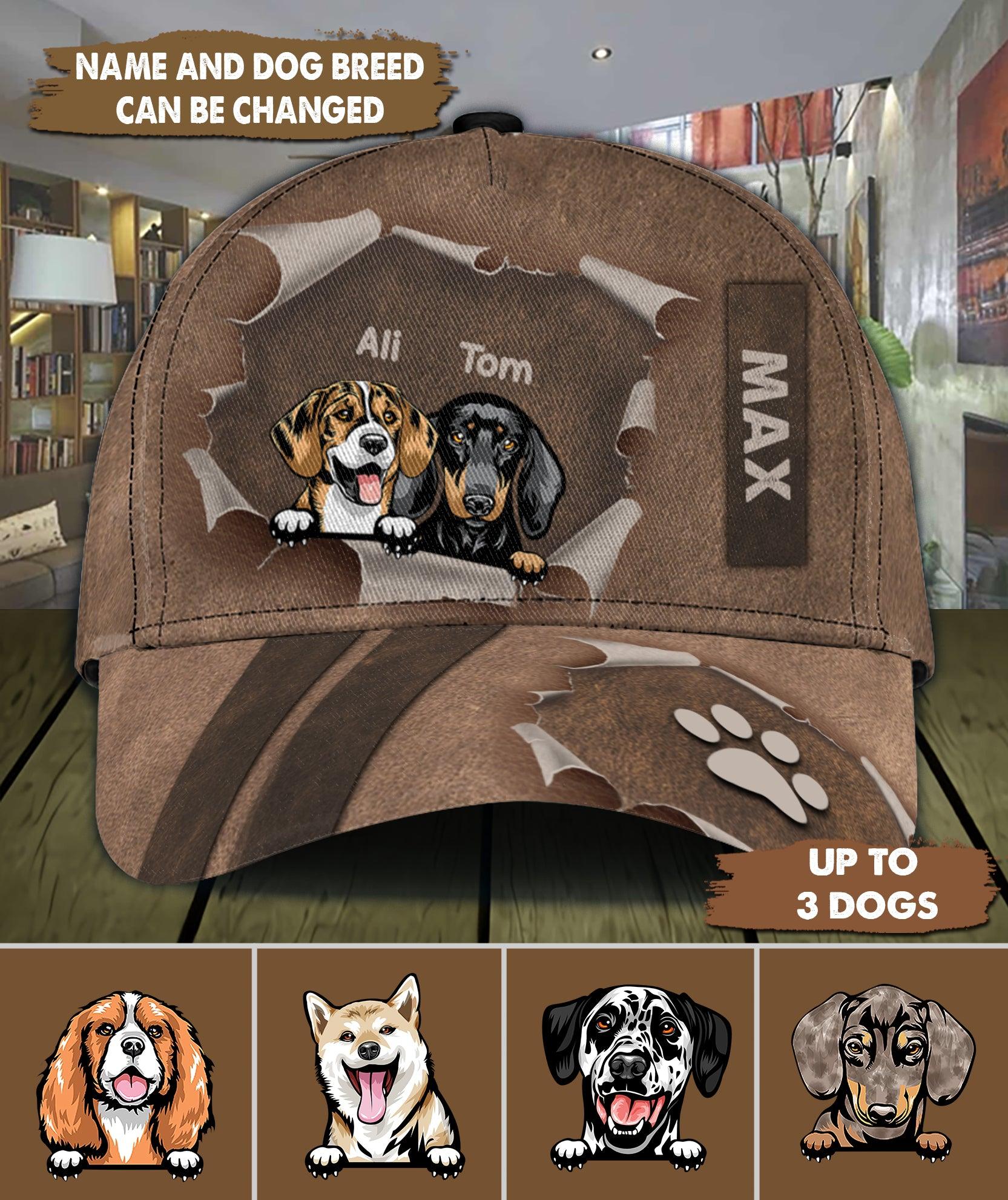 Dog Brown Paw And Name Tag Personalized Classic Cap, Personalized Gift for Dog Lovers, Dog Dad, Dog Mom Trucker Hats Custom Hats Gifts For Men & Women