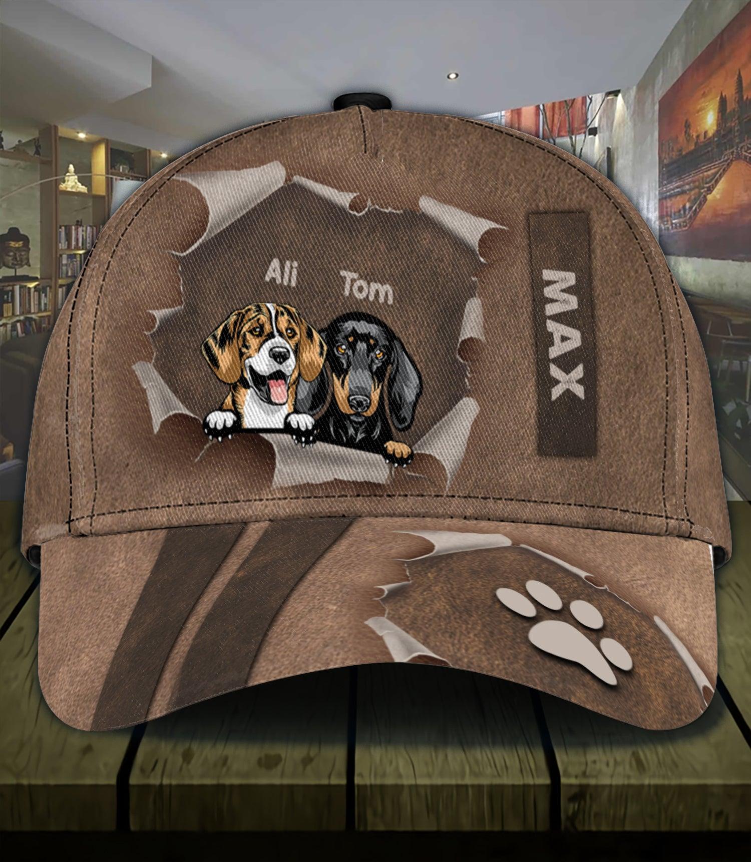 Dog Brown Paw And Name Tag Personalized Classic Cap, Personalized Gift for Dog Lovers, Dog Dad, Dog Mom Trucker Hats Custom Hats Gifts For Men & Women