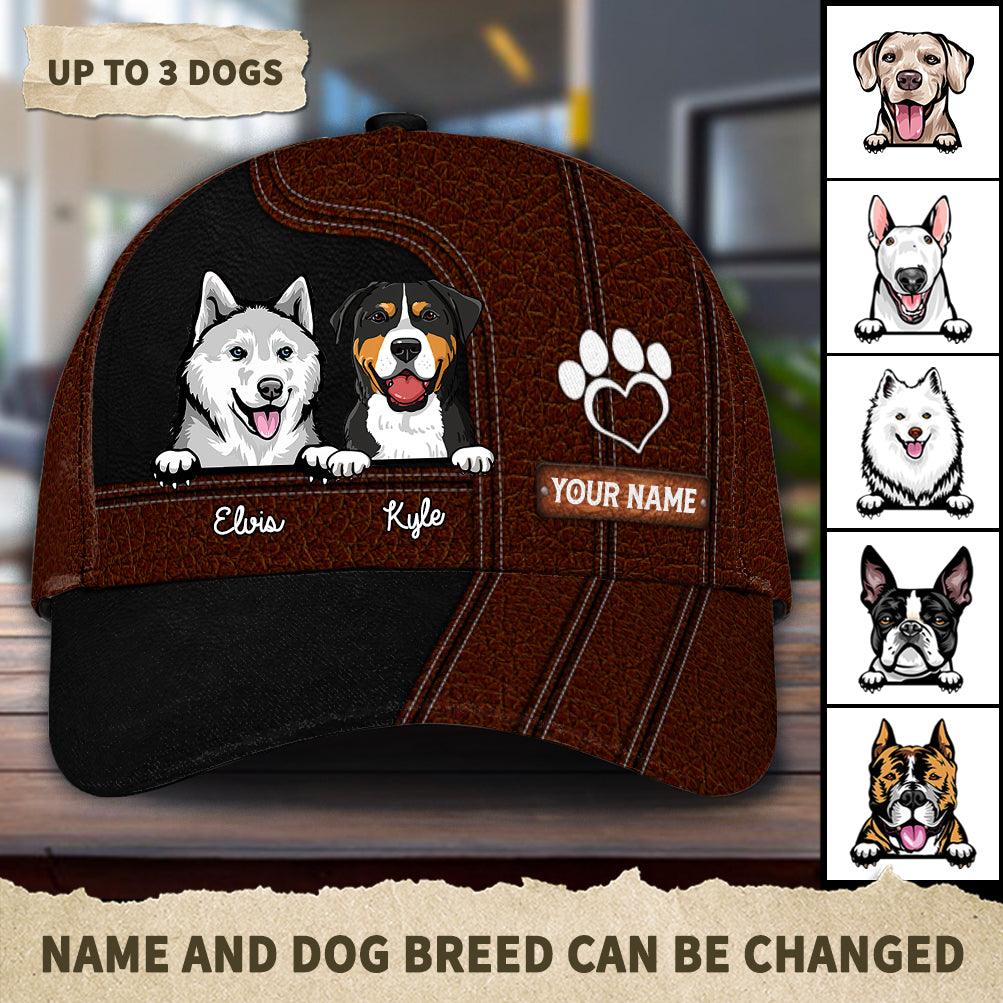 Dog Brown Stripes With White Heart Paw Personalized Classic Cap, Personalized Gift for Dog Lovers, Dog Dad, Dog Mom Trucker Hats Custom Hats Gifts For Men & Women