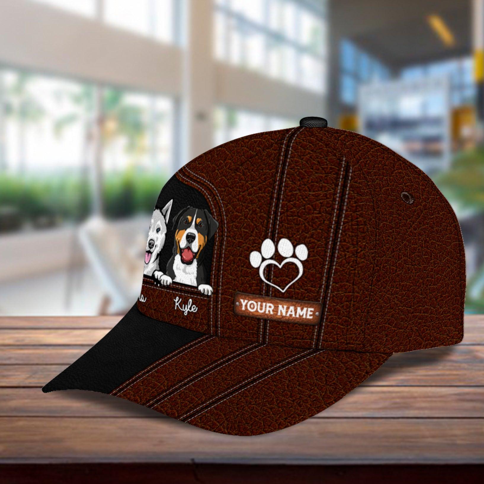 Dog Brown Stripes With White Heart Paw Personalized Classic Cap, Personalized Gift for Dog Lovers, Dog Dad, Dog Mom Trucker Hats Custom Hats Gifts For Men & Women