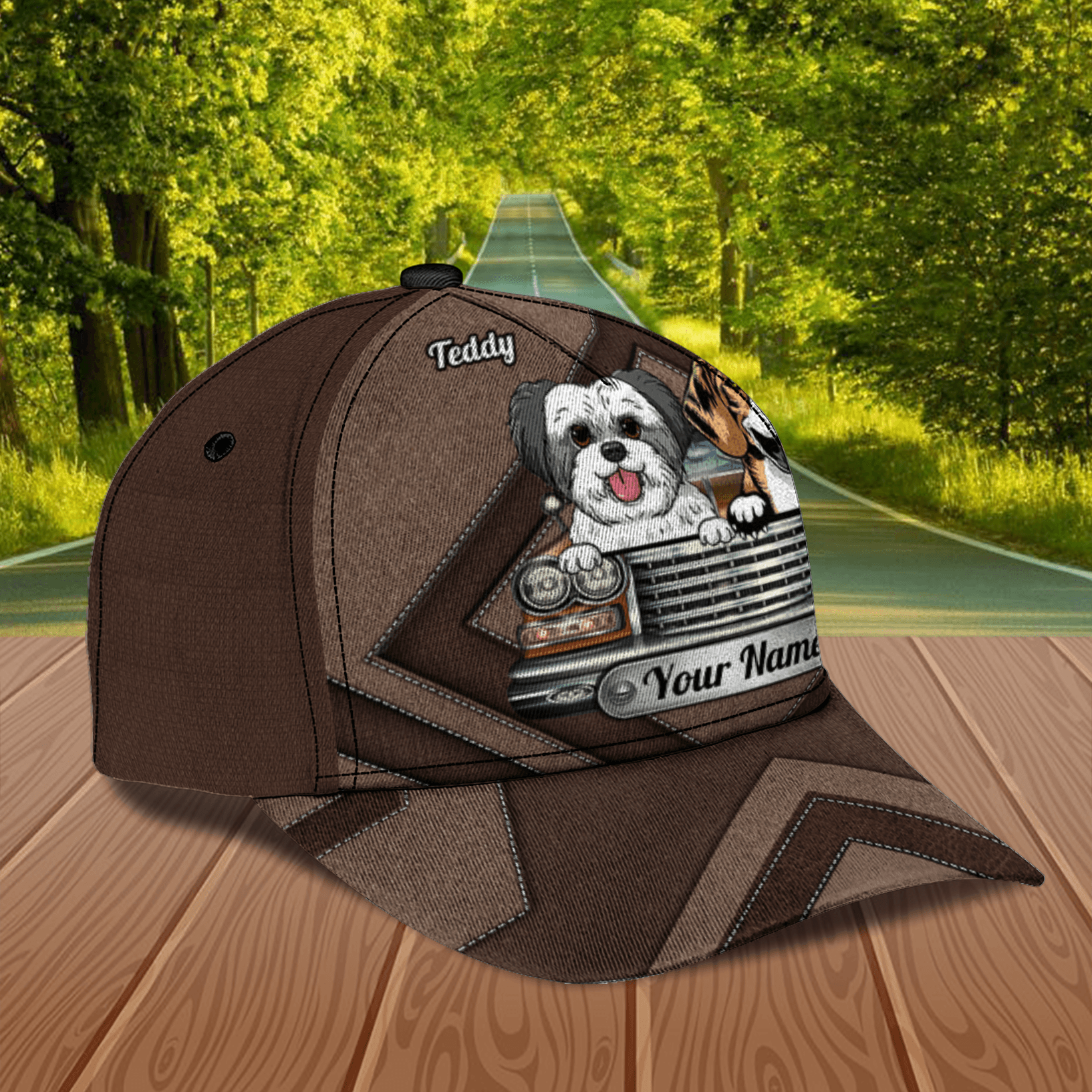 Dog Brown Vintage Car Personalized Classic Cap, Personalized Gift for Dog Lovers, Dog Dad, Dog Mom Trucker Hats Custom Hats Gifts For Men & Women