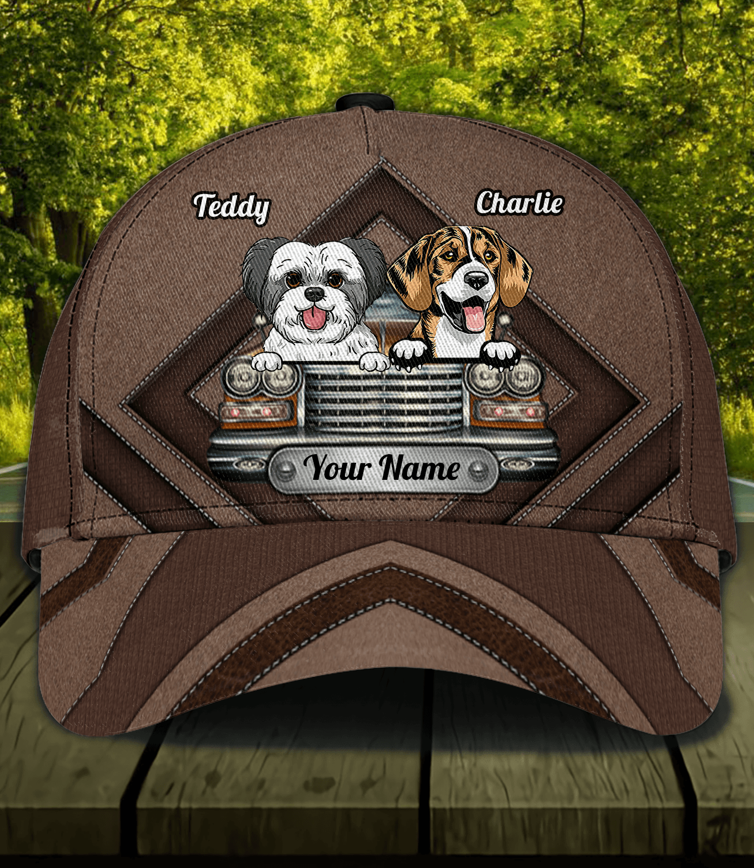 Dog Brown Vintage Car Personalized Classic Cap, Personalized Gift for Dog Lovers, Dog Dad, Dog Mom Trucker Hats Custom Hats Gifts For Men & Women