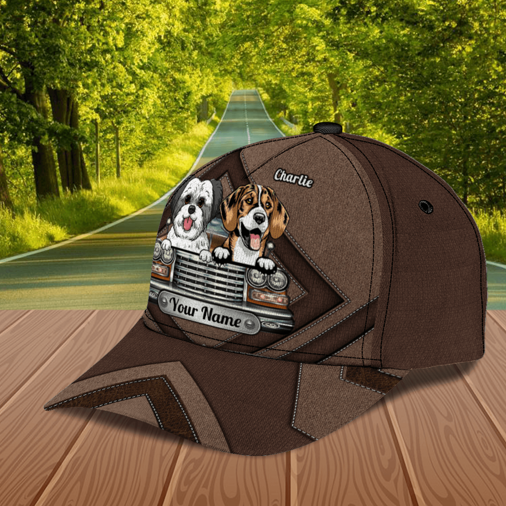 Dog Brown Vintage Car Personalized Classic Cap, Personalized Gift for Dog Lovers, Dog Dad, Dog Mom Trucker Hats Custom Hats Gifts For Men & Women