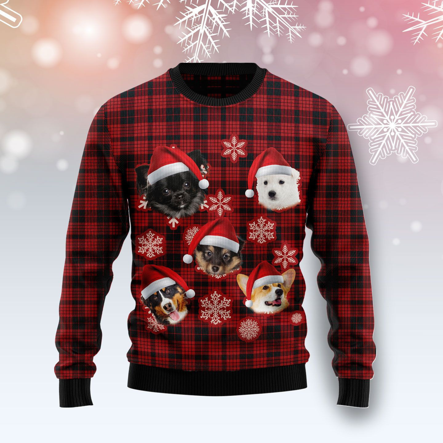 Dog Christmas Snowflake Ugly Christmas Sweater Adult 3D Funny Matching for family