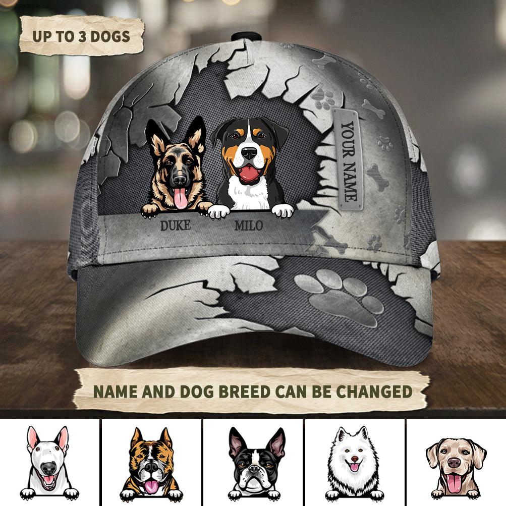 Dog Cracking Gray Pattern Personalized Classic Cap, Personalized Gift for Dog Lovers, Dog Dad, Dog Mom Trucker Hats Custom Hats Gifts For Men & Women