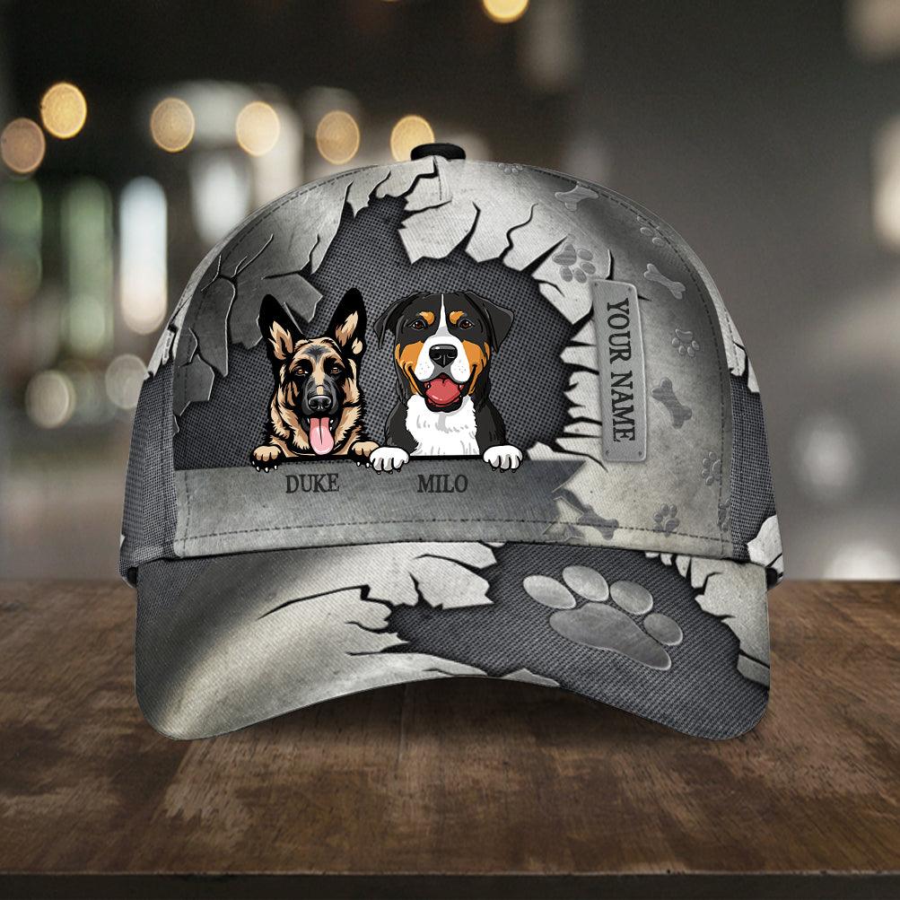 Dog Cracking Gray Pattern Personalized Classic Cap, Personalized Gift for Dog Lovers, Dog Dad, Dog Mom Trucker Hats Custom Hats Gifts For Men & Women