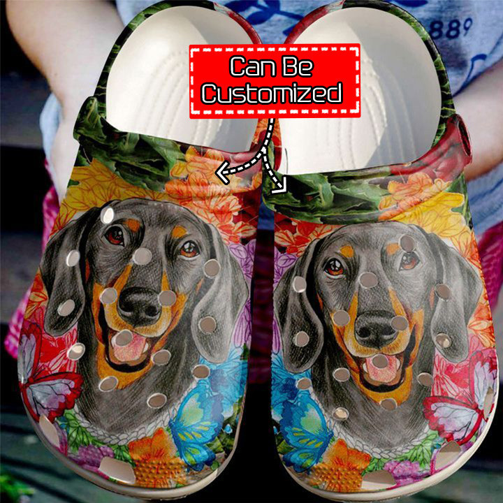 Dog - Dachshund Butterfly Colorful Clog Shoes For Men And Women