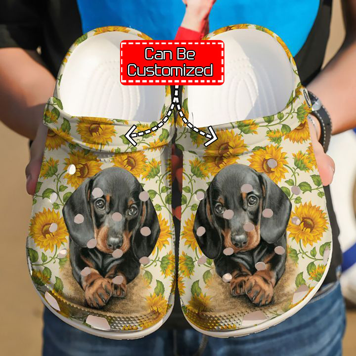 Dog - Dachshund Cute Sunflower Clog Shoes For Men And Women