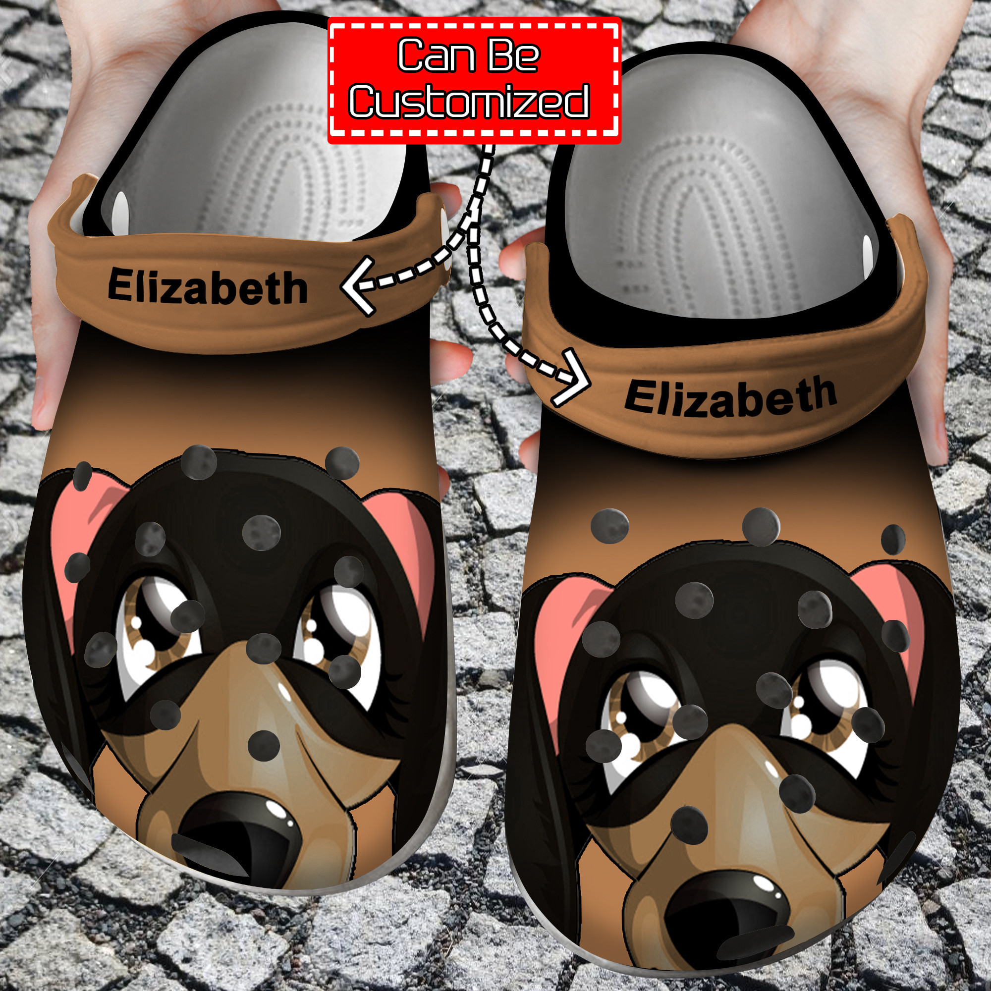 Dog Dachshund Face Print Personalized Clogs Shoes With Your Name
