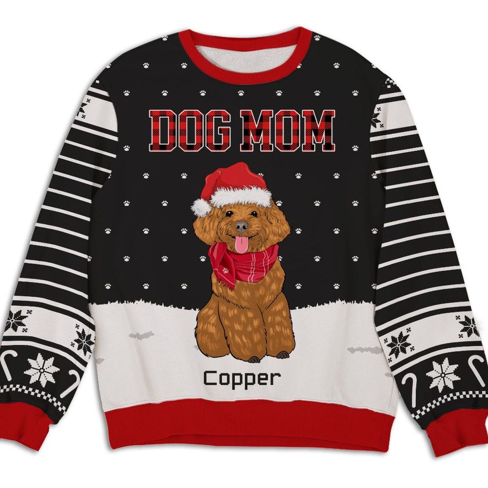 Dog Dad Dog Mom Snowy Xmas Custom Dogs Lover Personalized Christmas Ugly Sweatshirt