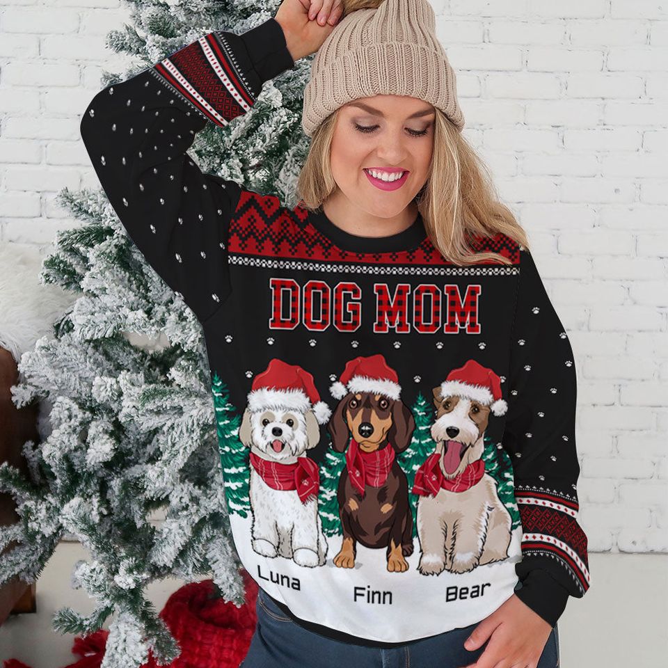 Dog Dad Mom Pattern - Personalized All-Over-Print Sweatshirt - Christmas Gift For Pet Owners, Pet Lovers, Dog Lovers - Image 3