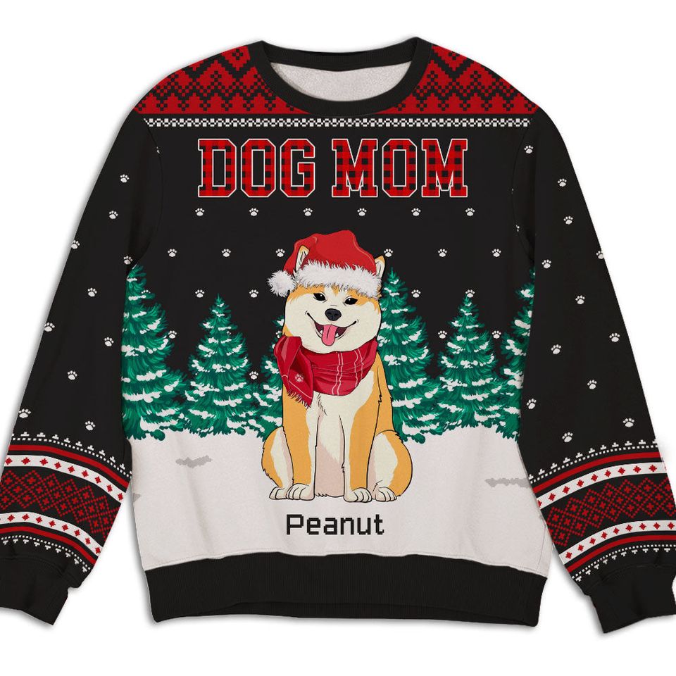Dog Dad Mom Pattern Xmas Custom Dogs Lover Personalized Christmas Ugly Sweatshirt