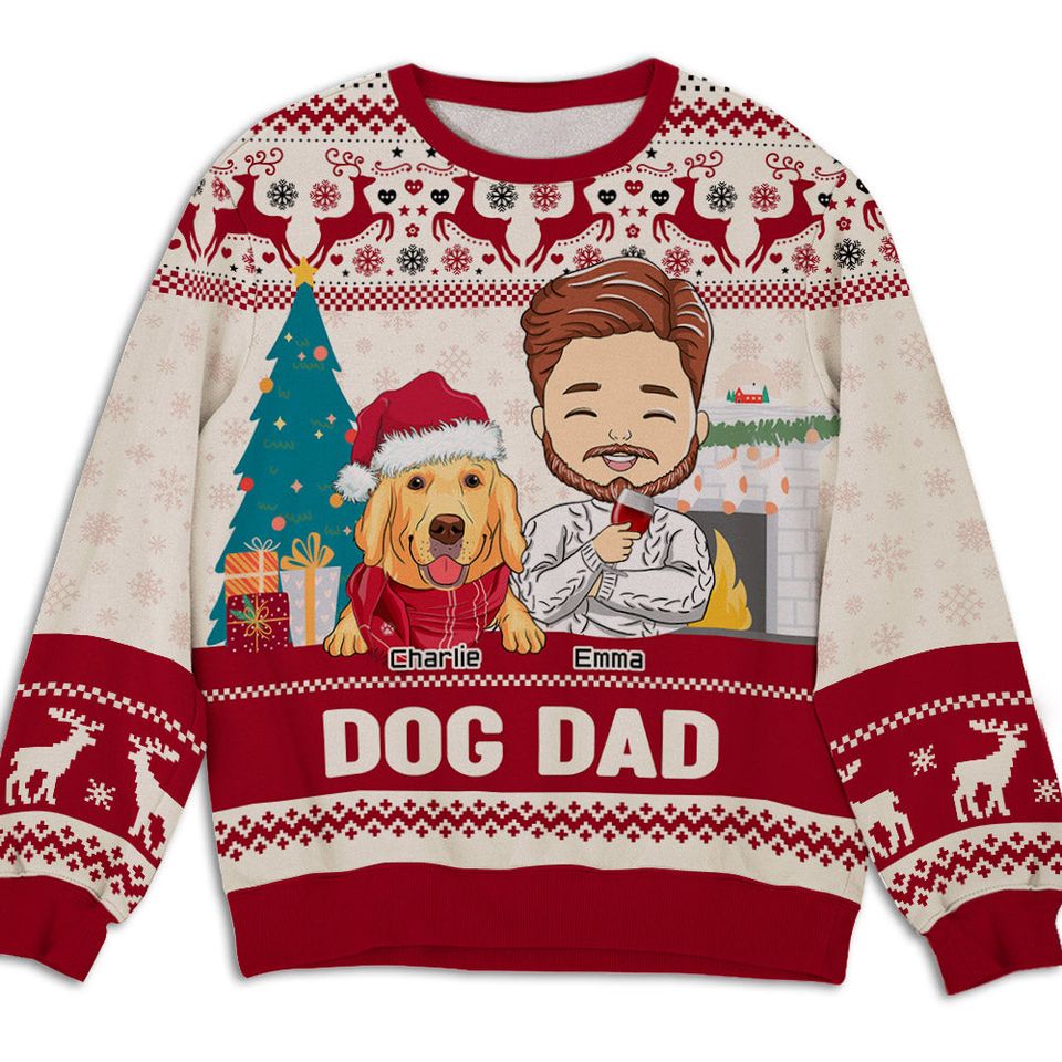 Dog Dad Pawlidays - Personalized Custom All-Over-Print Sweatshirt