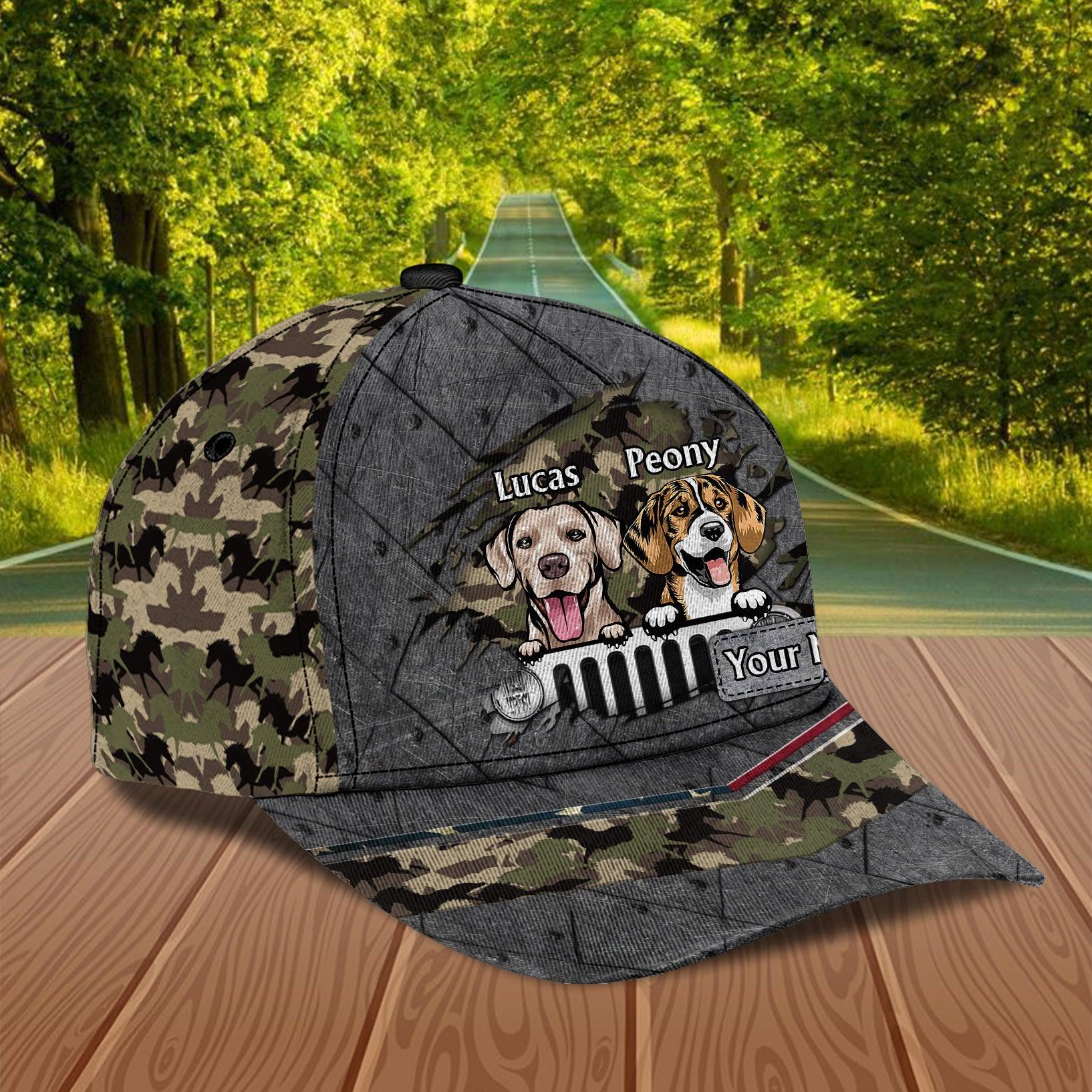 Dog Green Camo Jeep Car Personalized Classic Cap, Personalized Gift for Dog Lovers, Dog Dad, Dog Mom Trucker Hats Custom Hats Gifts For Men & Women