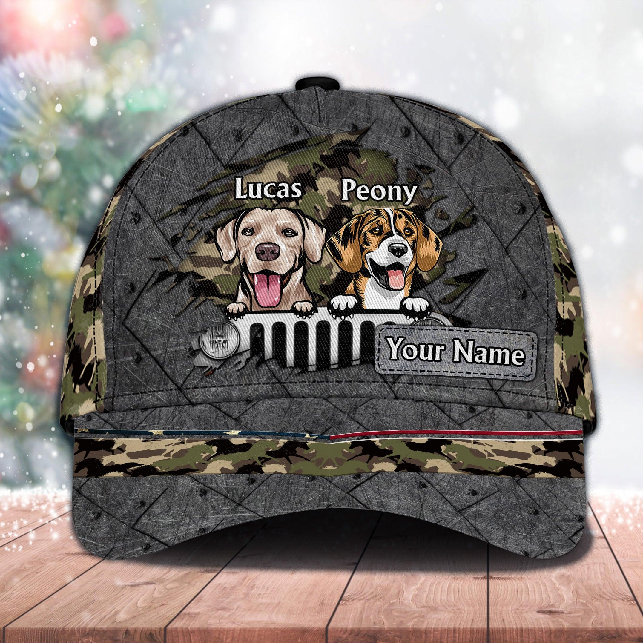 Dog Green Camo Jeep Car Personalized Classic Cap, Personalized Gift for Dog Lovers, Dog Dad, Dog Mom Trucker Hats Custom Hats Gifts For Men & Women