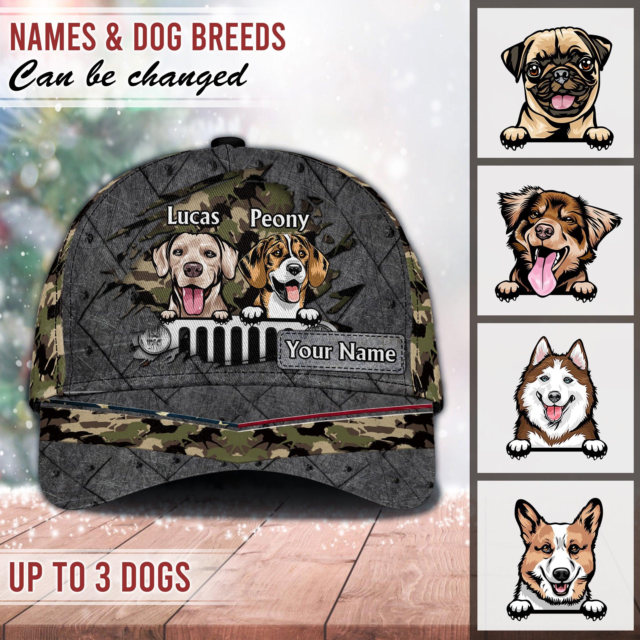 Dog Green Camo Jeep Car Personalized Classic Cap, Personalized Gift for Dog Lovers, Dog Dad, Dog Mom Trucker Hats Custom Hats Gifts For Men & Women