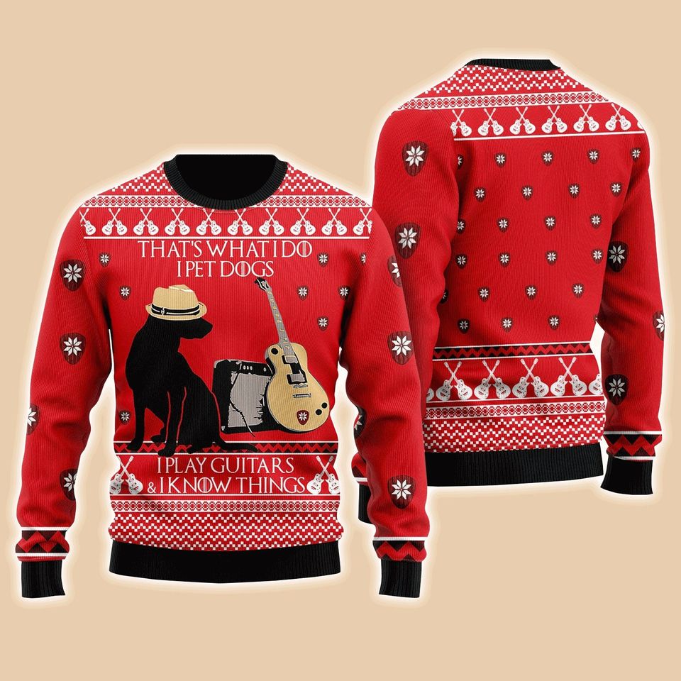 Dog Guitar Sweater That_s What I Do I Pet Dogs, Ugly Sweater