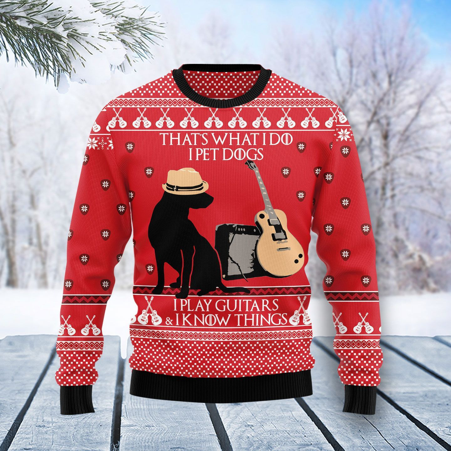 Dog Guitar Ugly Christmas Sweater Adult 3D Funny Matching for family