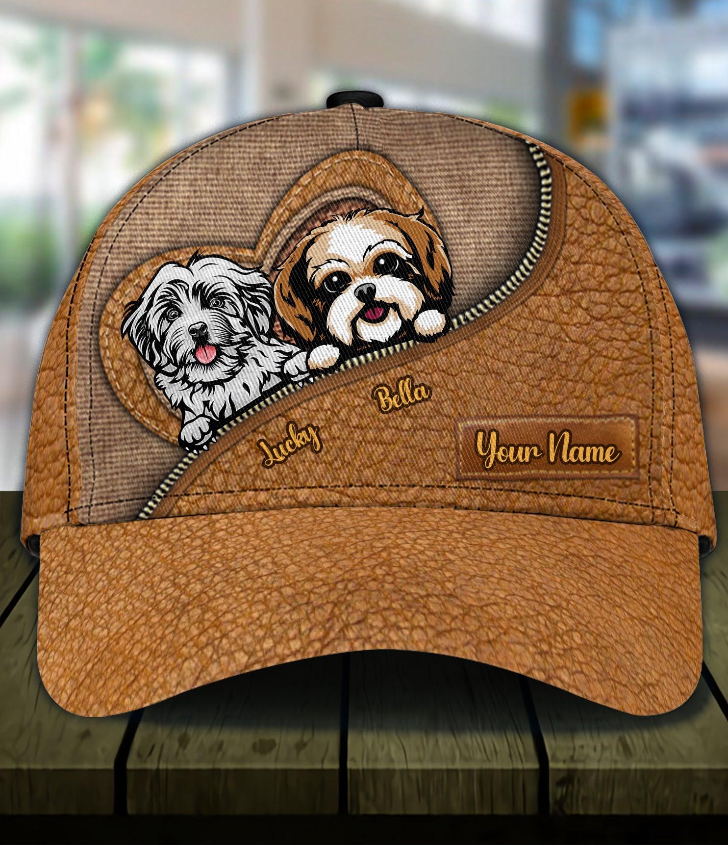 Dog Heart And Zipper Personalized Classic Cap, Personalized Gift for Dog Lovers, Dog Dad, Dog Mom Trucker Hats Custom Hats Gifts For Men & Women